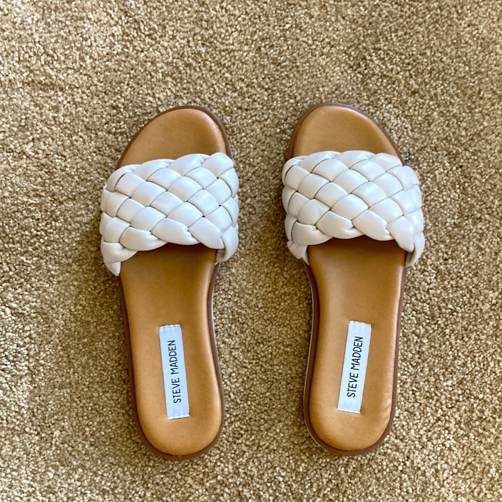 Steve Madden braided white sandals size 9.